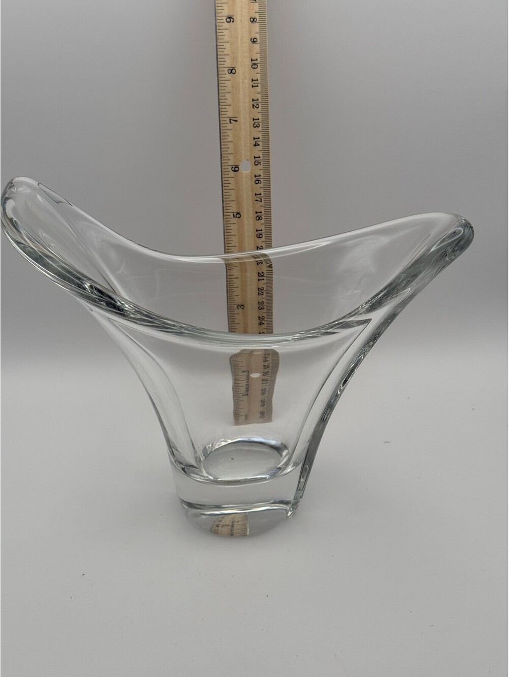 Daum France Signed Clear Crystal Freeform Art Glass Centerpiece Bowl Vase 8"